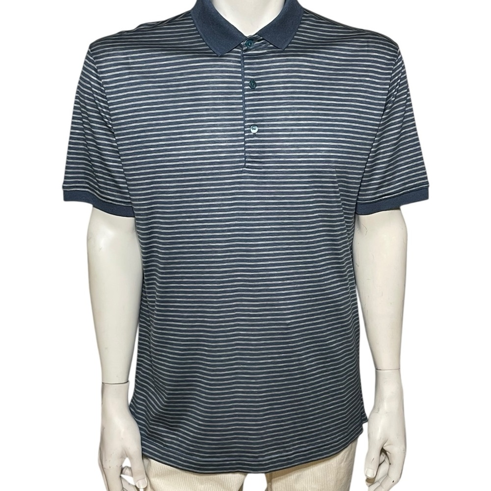 Loro Piana Navy and White Striped Polo Shirt